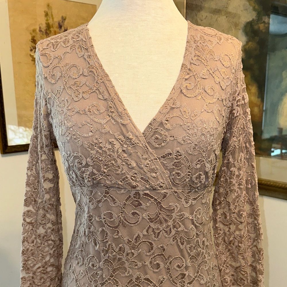 E. R. G. Collection Elegant Gold Shimmer Lace Dress Size Large View 5